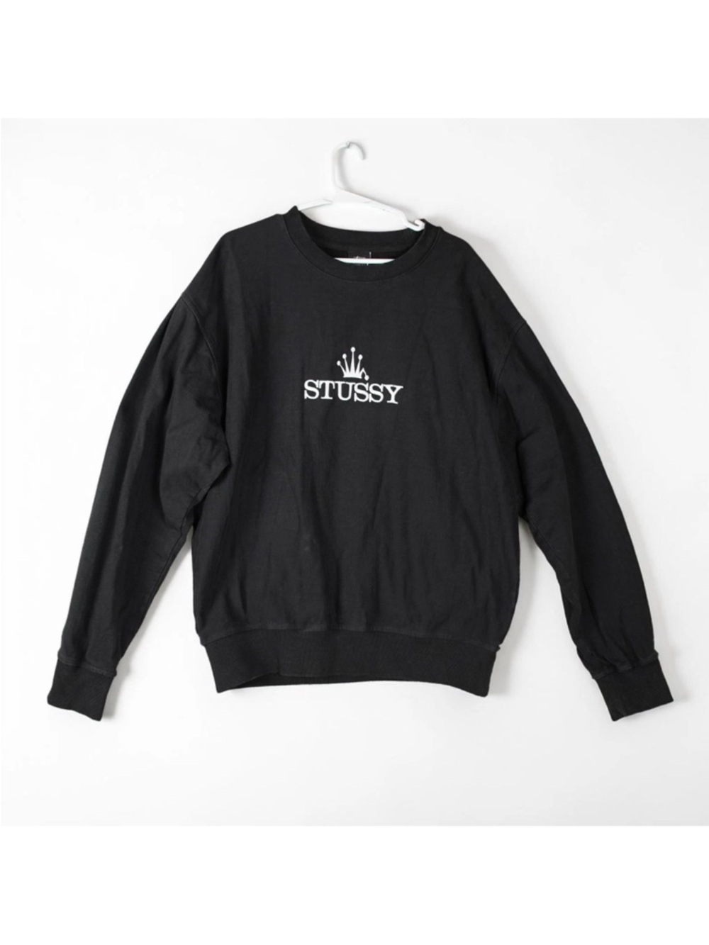 Stussy Glamour Pigment Dyed Crew Neck Sweatshirt Mens Large Black Crown Logo